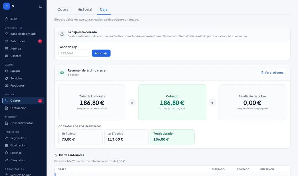 Kairox por dentro: cobros y caja (datos de ejemplo)