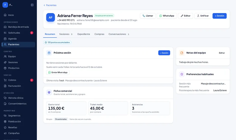 Kairox por dentro: ficha de cliente (datos de ejemplo)