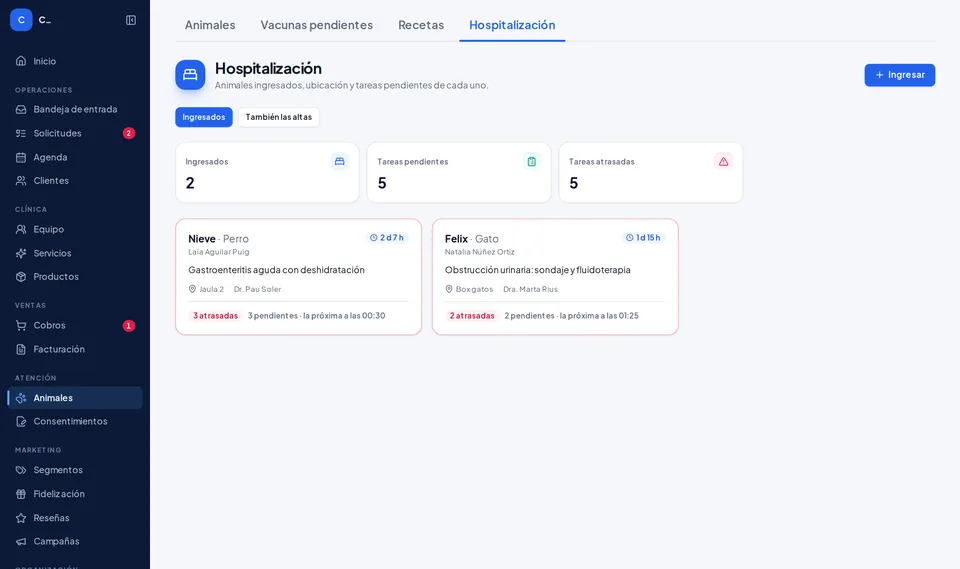 Hospitalización en Kairox (datos de ejemplo)